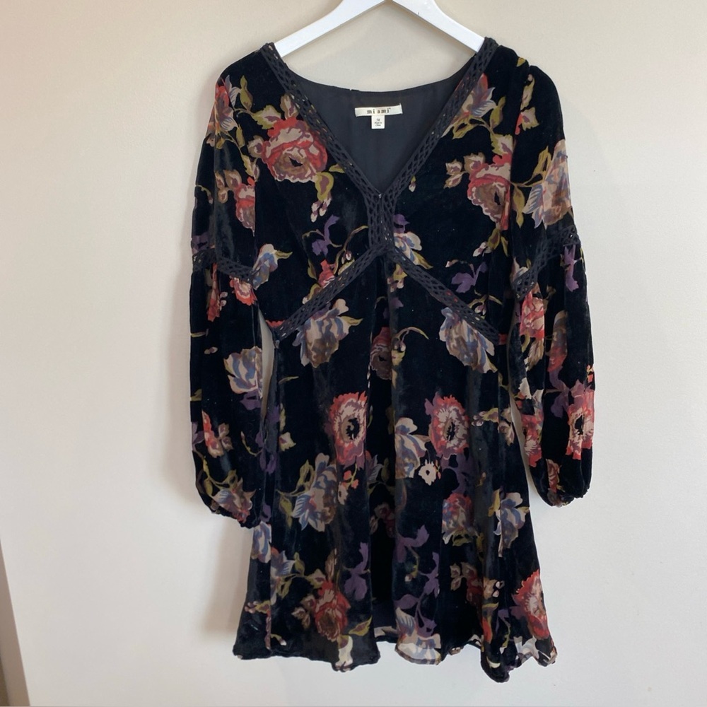 mi ami Francescas’s Floral Mini Babydoll Dress Long Sleeve Goth Sheer Medium